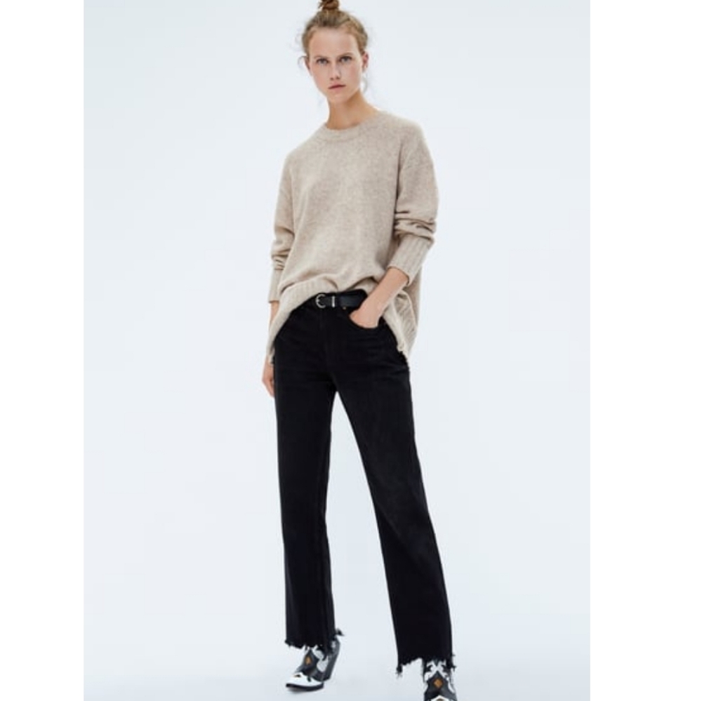 Zara beige long sweater with ribbed trims M